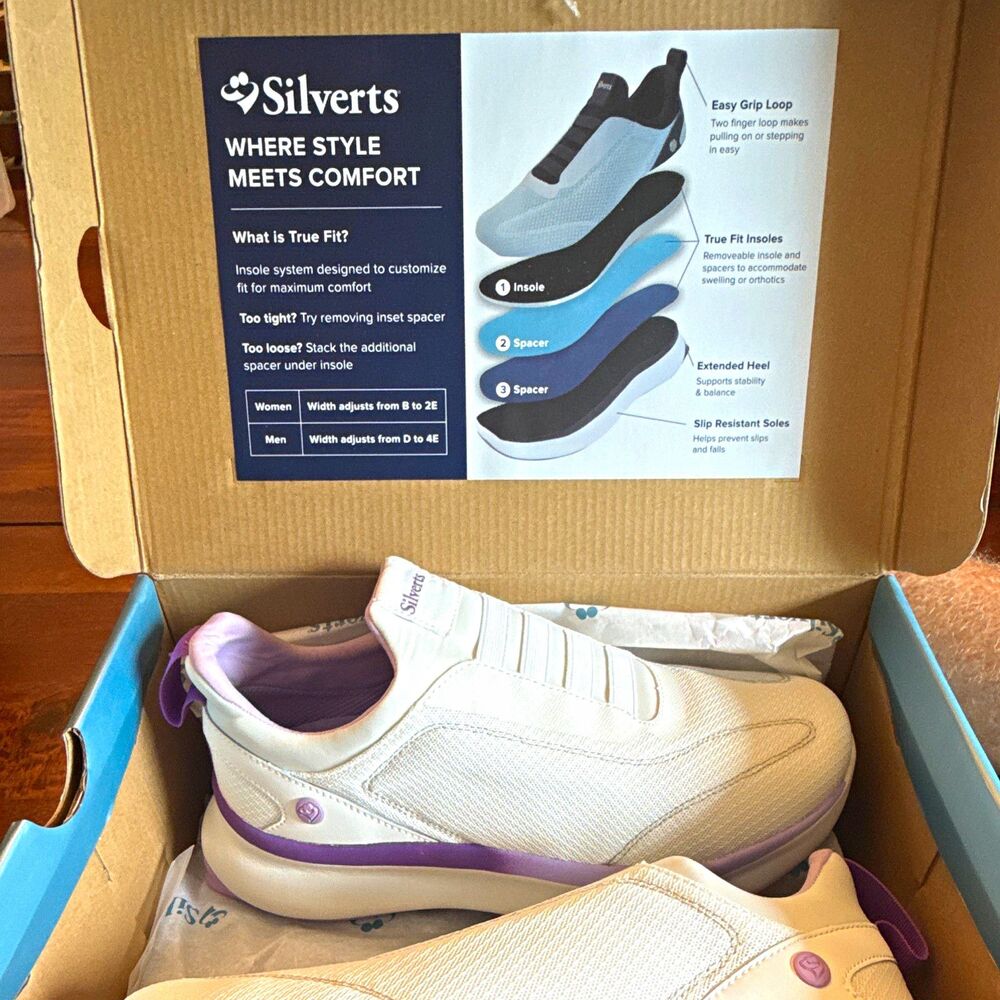 Silverts True Fit Women's 9W Slip-On Sneaker White/Purple Slip Resistant